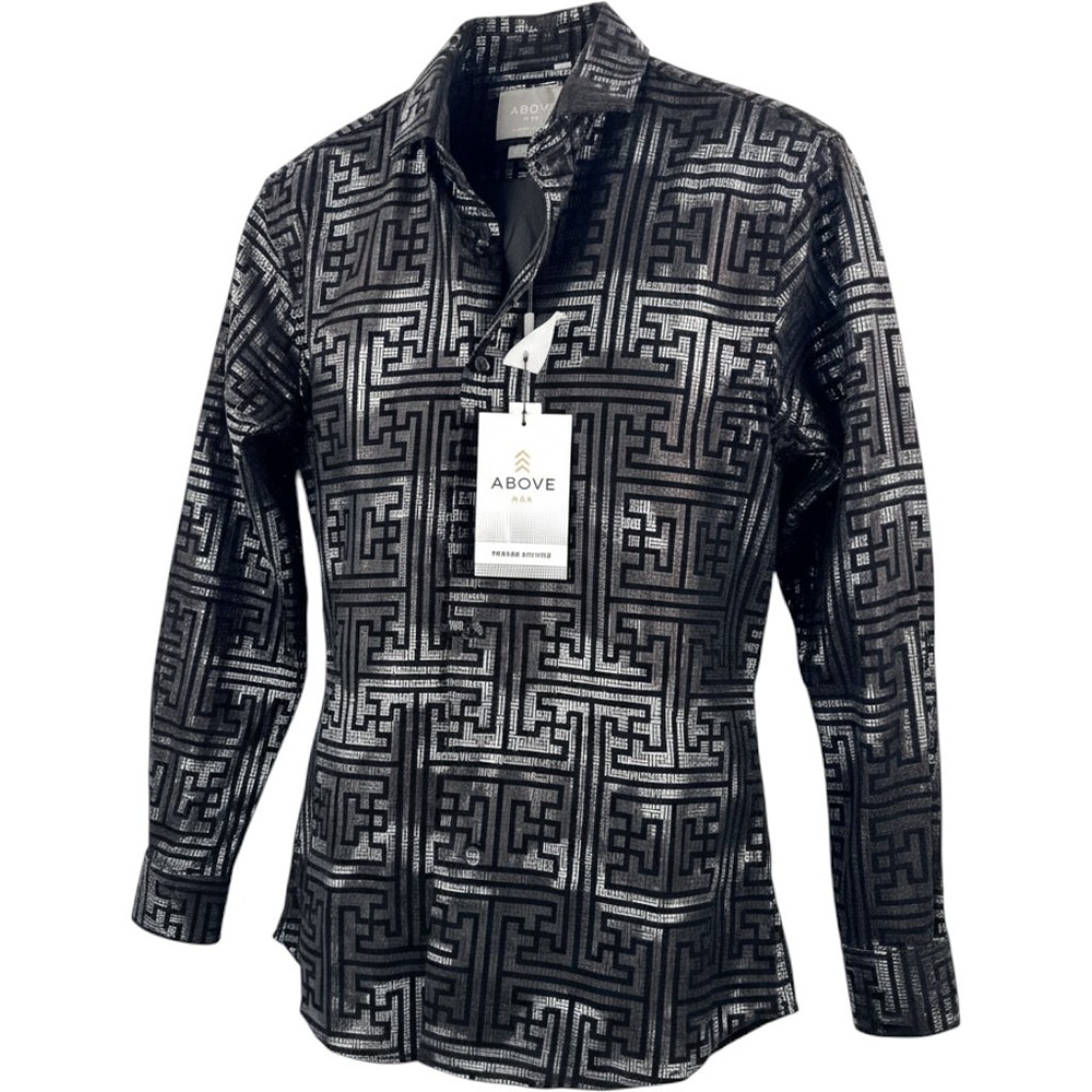 Above Man Button Down L Greek Key Metallic Velvet Performance Slim
